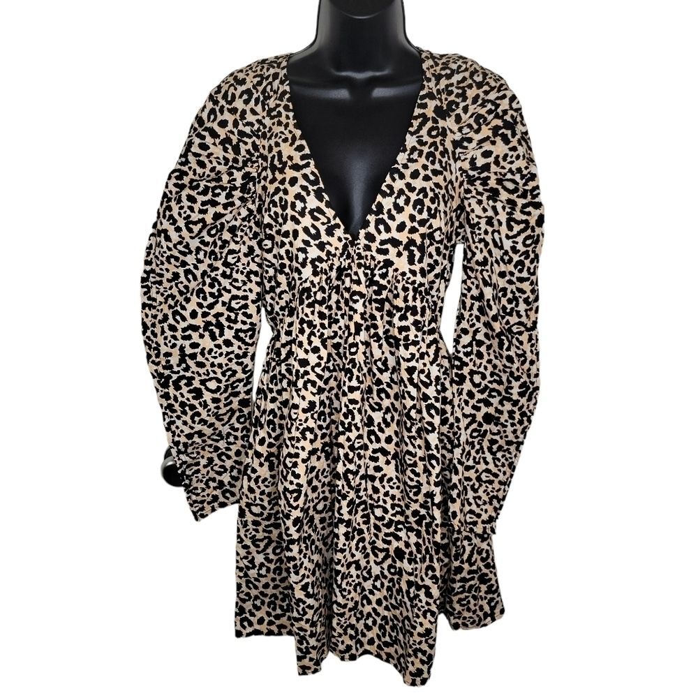 ASOS DESIGN Nwot cotton babydoll mini dress in leopard print Size 4